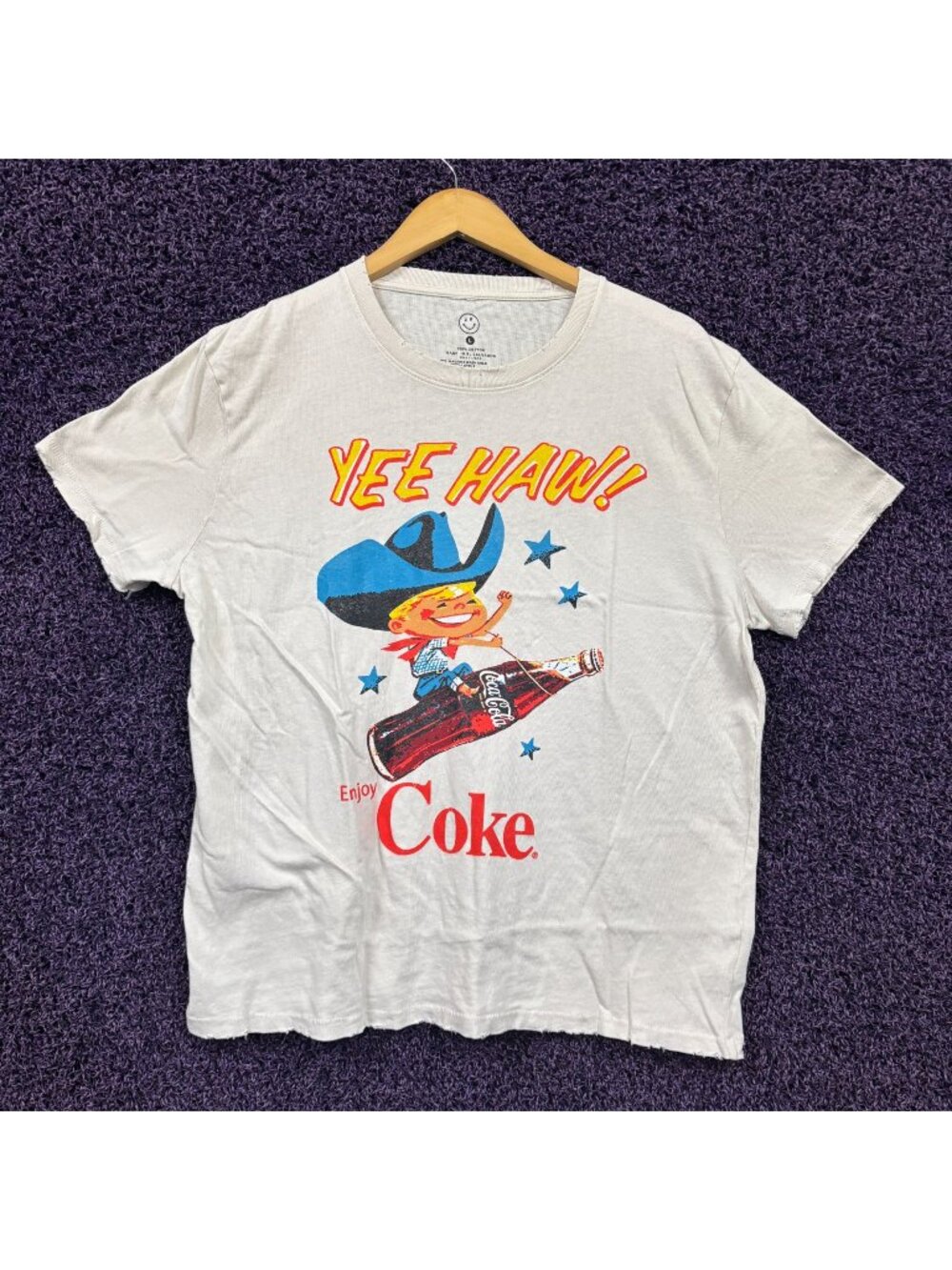Coca-Cola Cowboy Yee Haw Bottle Rodeo Enjoy Coke T-Shirt L